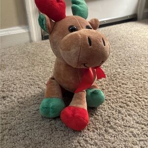 Charming Brown Plush Reindeer with Red and Green Accents
